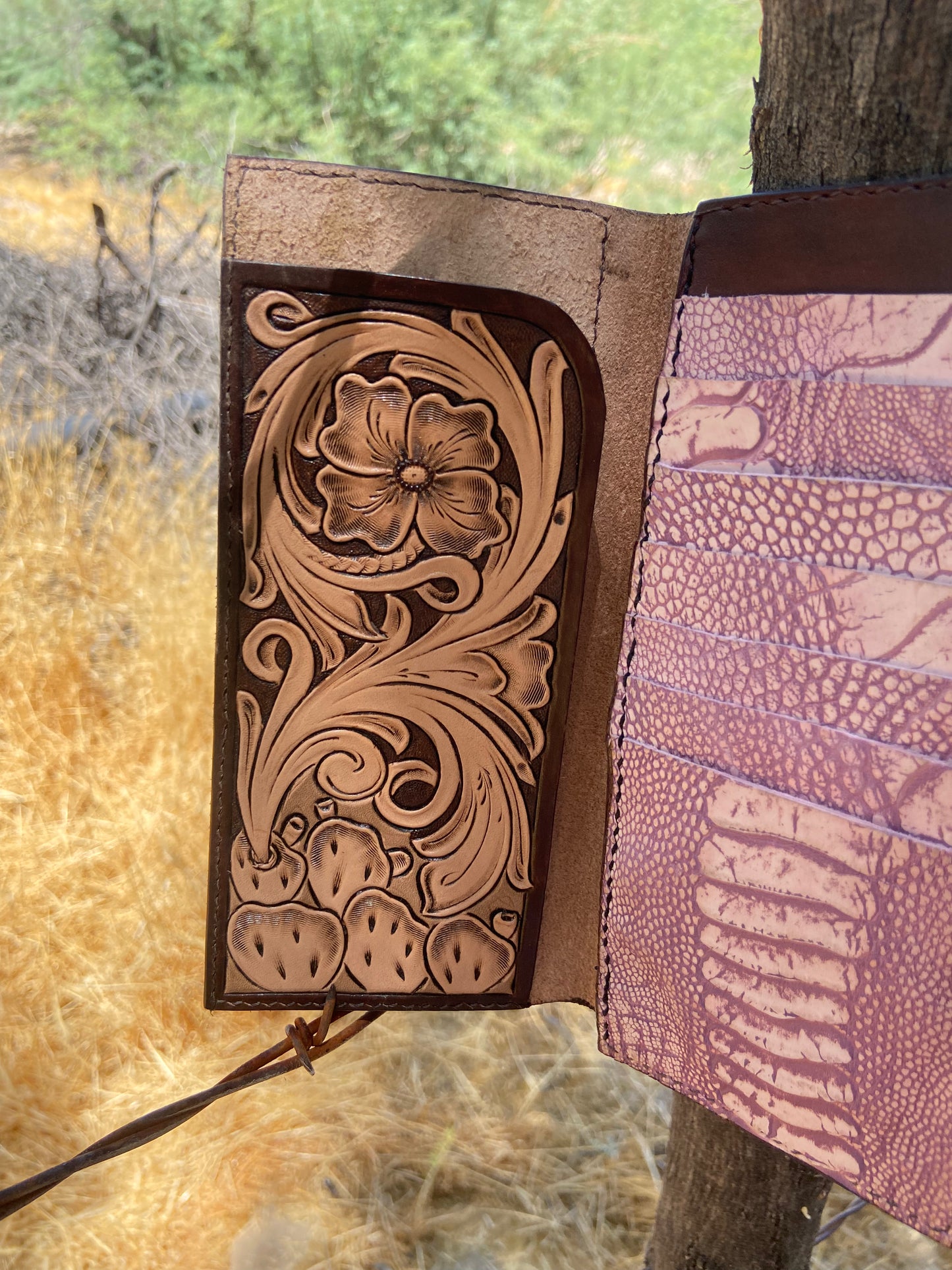 Tooled Floral and Prickly Pear Long Wallet