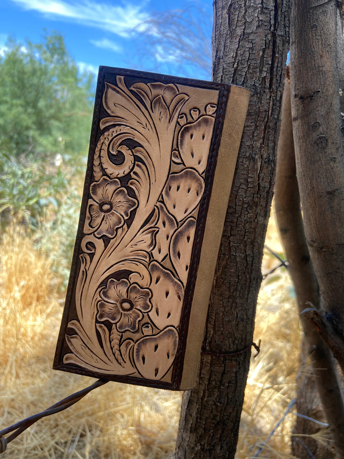 Tooled Floral and Prickly Pear Long Wallet