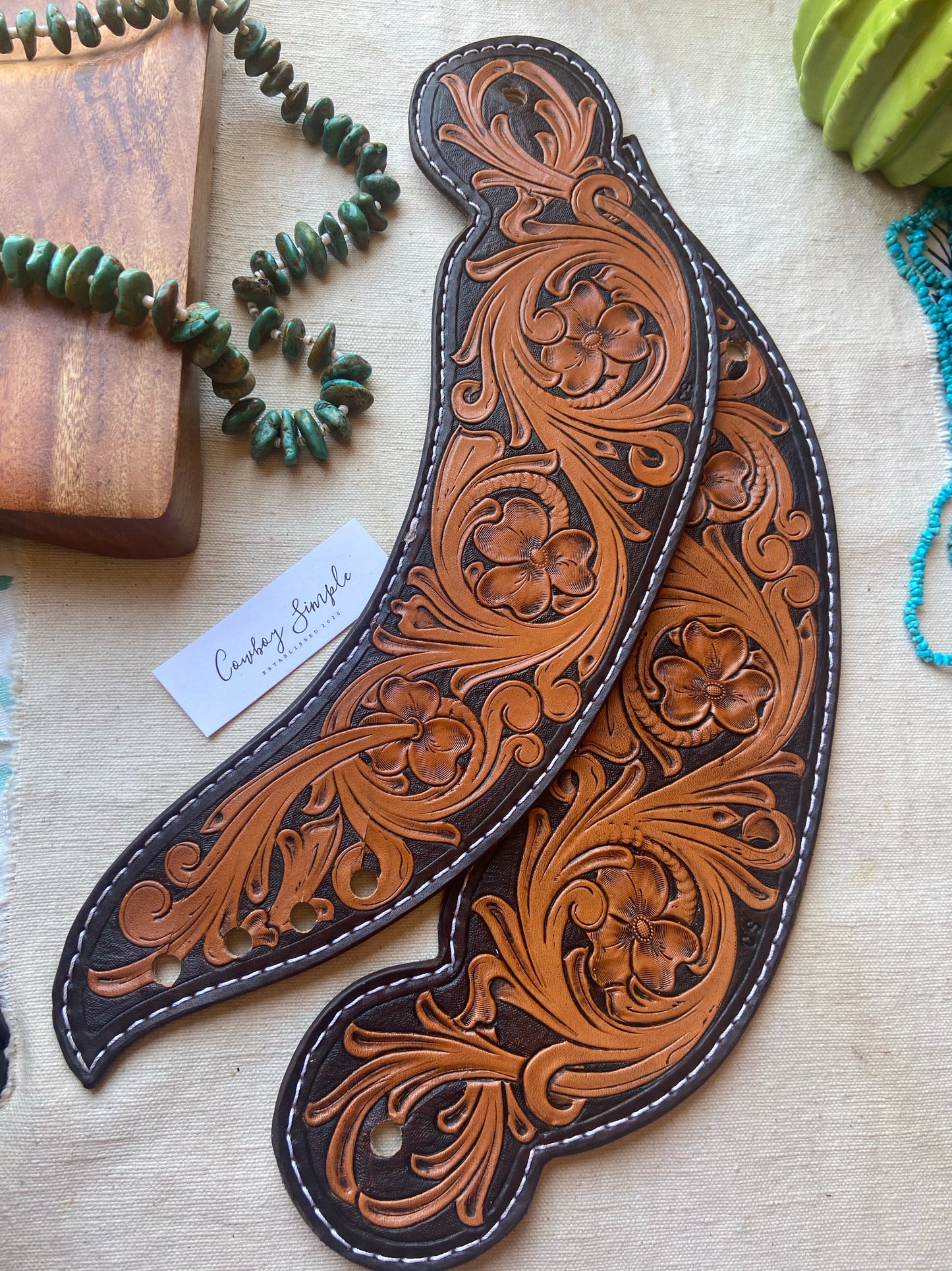 Floral Tooled Dove Wing Spur Straps